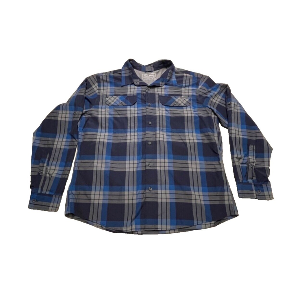 EDDIE BAUER - Mens Long Sleeve Plaid Button Down Blue/Grey; Autumn/Fall; Size XL